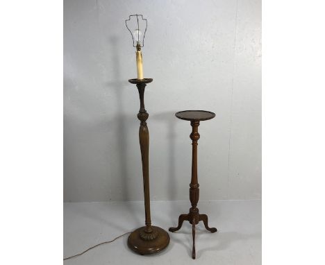 Wooden Torchère or plant stand and a carked wooden standard lamp base 