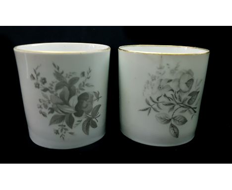 Two English porcelain printed coffee cans, floral spray design, possibly Spode, 6.5cm high