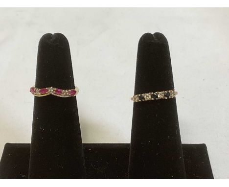Two 9ct yellow gold dress rings, size K and N 1/2, combined 2.8g (2)