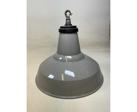 A vintage Benjamin enamel industrial pendant ceiling light, height 32cm, base diameter 45cm.
