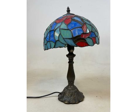 A contemporary Tiffany style table lamp with leaded shade. Height 46cm