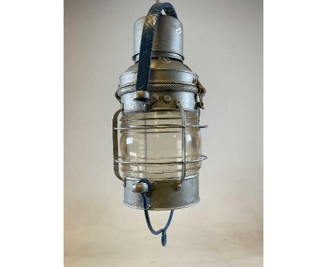 A ship's light with copper plaque 'Davey London, approved 1924' regulation ship lamp, later painted.