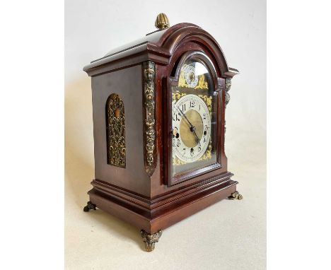 An Edwardian  English Westminster chiming bracket clock, with triple train movement, height 44cm, width 32cm, depth 23cm.