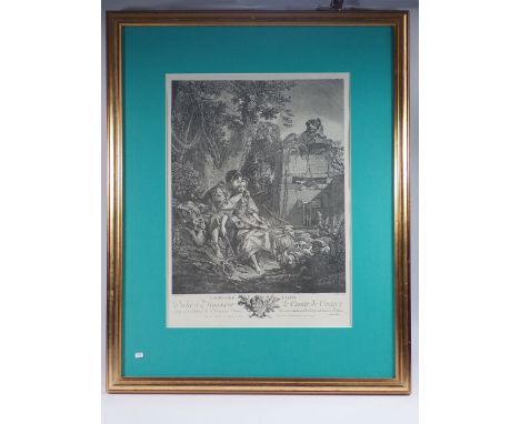 R Gaillard - engraving after Boucher 'L'Agreable Lecon' 51 x 37cm 
