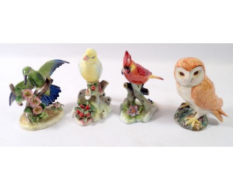 Three Adderley birds and a Beswick owl 