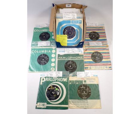 A box of 44 1960's vintage singles including Beatles, Animals, Kinks, Moody Blues, Marmalade, Move, Tremaloes, Trogg, Who etc