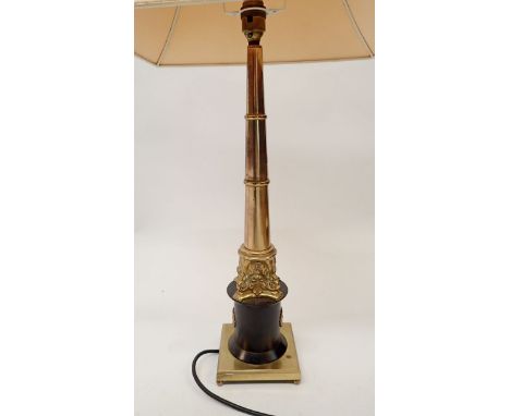 A brass column form table lamp, 52cm tall 