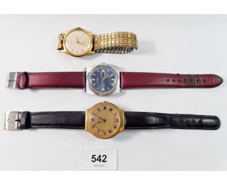 An Ingersoll 17 jewel blue dial wrist watch, an Oris watch and one other 