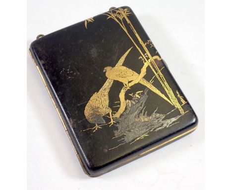 A Japanese Meiji period Komai gilded metal evening purse with two sovereign holders, compact and chain missing 