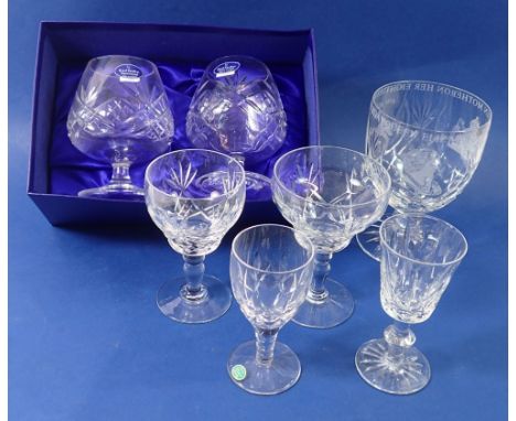 A suite of drinking glasses by Royal Brierley, Stuart Crystal and a mixed pair of brandy glasses from Royal Doulton 