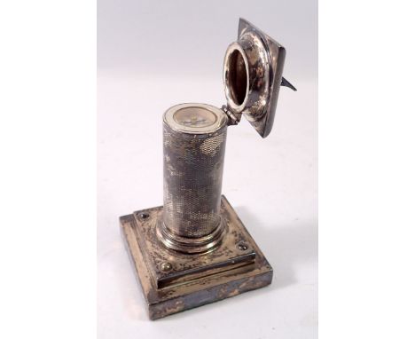 A silver sundial desk ornament with rise top revealing compass by Sampson &amp; Mordan, Birmingham 1933, 15cm 