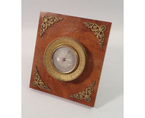 A 19th century French gilt framed easel barometer on wooden stand with gilt metal mounts, 13.5 x 12cm 