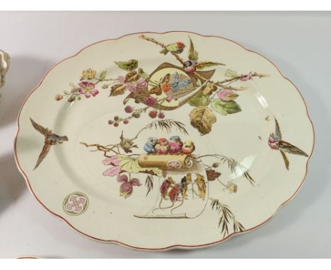 A Conway Oriental ivory part dinner service in poor condition comprising three meat plates, five dinner plates, five tea plat