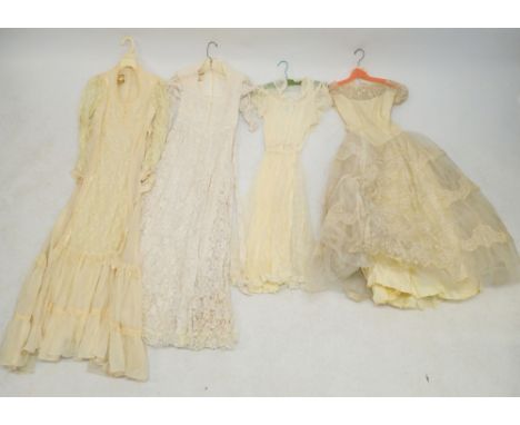 Four various vintage lace dresses including two examples by Gunne Sax by Jessica etc.
