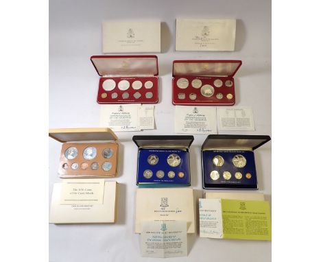 Five Franklin Mint proof coin sets including Cook Islands 1976  eight coin set, 5 dollars .500 fine silver, British Virgin Is