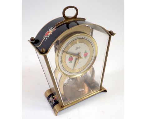 A vintage Schatz 8 day mantel clock with floral decoration, 14cm tall 