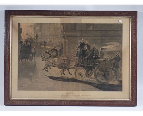 A 19th century steel engraving 'Fire Engine' 31 x 50cm 