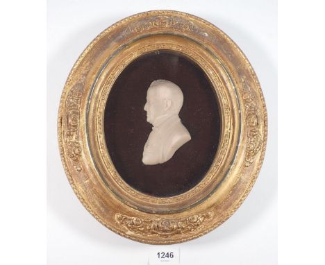 A 19th century wax portrait bust of a gentleman in oval frame, 11.5 x 6cm 