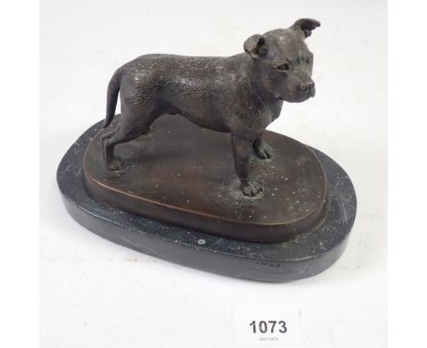 A 19th century bronze of a Staffordshire Terrier on black marble base 18cm 