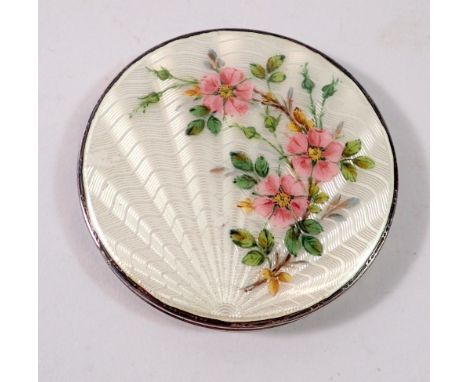 A silver and enamel compact with rose decoration, Birmingham 1936 by Henry Clifford Davis 