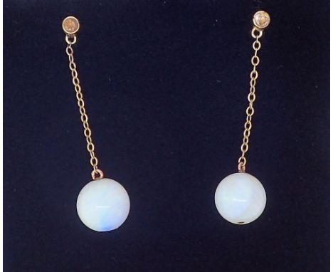 A pair of 18 carat gold and opal bead pendant earrings, 2.8cm drop 
