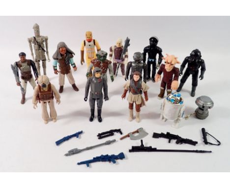A box of thirteen vintage Kenner/Palitoy Star Wars figures including Lando Calrission Skiff Guard with weapon 1982, IG-88 198