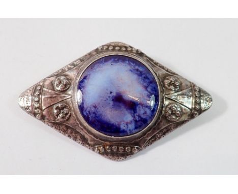 A pewter mounted Art Nouveau brooch set ceramic roundel in style of Ruskin 