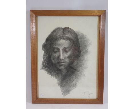 James Higgins pencil portrait of a girl, 39 x 28cm 