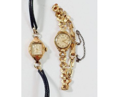 Two 9 carat gold Rotary ladies wrist watches, one with 9 ct gold strap, weight for watch with strap without the movement is 1