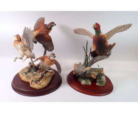 Two game bird groups by Franklin Mint Northern Bobwhite Quails and Pheasant 