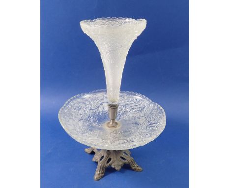 A 19th century pewter and moulded glass epergne centre piece, 30cm 