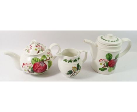 A Portmeirion Pomona tea and coffee service comprising coffee pot, six mugs, six expresso cups and saucers, three graduated t
