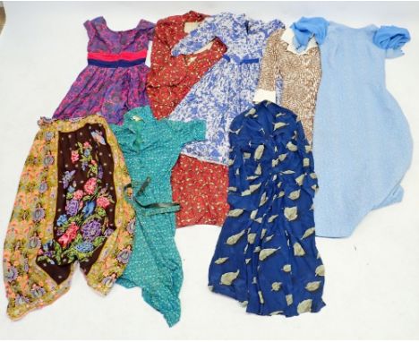 Seven vintage dresses including a Jonathan Logan floral dress, two Cresta Couture examples (two silk) a Frank Usher blue dres