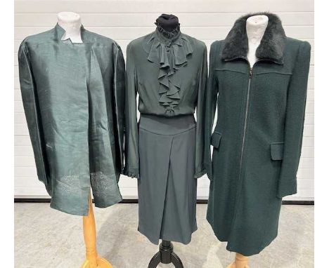 Assorted Modern Ladies Armani Clothing, comprising a Emporio Armani dark green wool coat with full length zip, pockets and a 