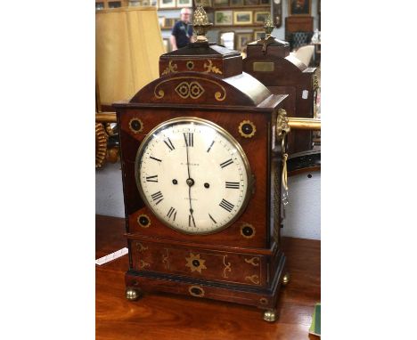 A Mahogany and Brass Inlaid Striking Table Clock, signed H Adams, London, circa 1830, brass inlaid case, side carrying handle