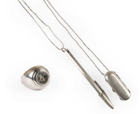Carol Christian Poell Jewellery, comprising of an adjustable compass ring, to a white tapered shank; a white ballpoint pen pe