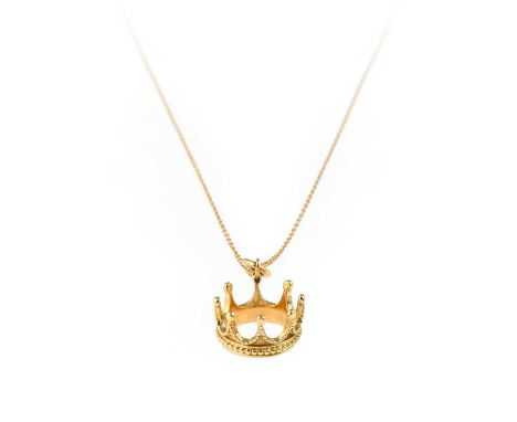 A Pendant on Chain, by Tiffany &amp; Co., the yellow crown motif suspended from a plain polished bale, on a trace link chain,