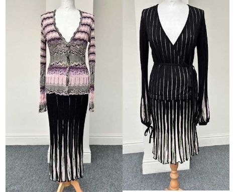 Assorted Missoni Ladies Clothing, comprising a dark grey long knitted skirt with contrast colour inserts to the pleats, with 