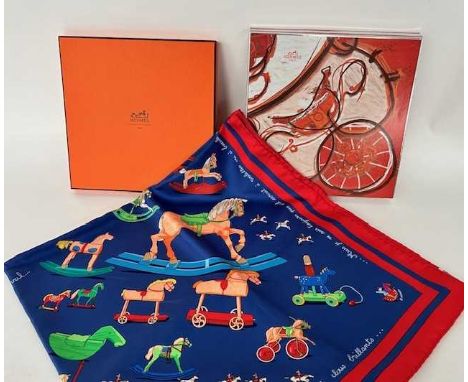 Hermès Silk Scarf Raconte-Moi Le Cheval Designed by Dimitri Rybaltchenko, depicting various decorative rocking and pull along