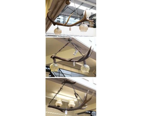 Antler Furniture: A Group of Austro-German Antler Mounted Ceiling Lights, to include - a twin light antler mounted ceiling li