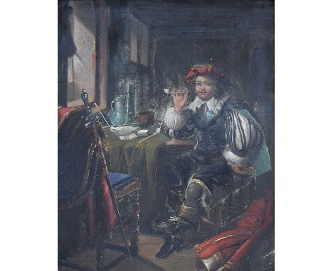 Continental School (19th century)Portrait of a gentleman smoking a pipeOil on metal, 19cm by 15cm
