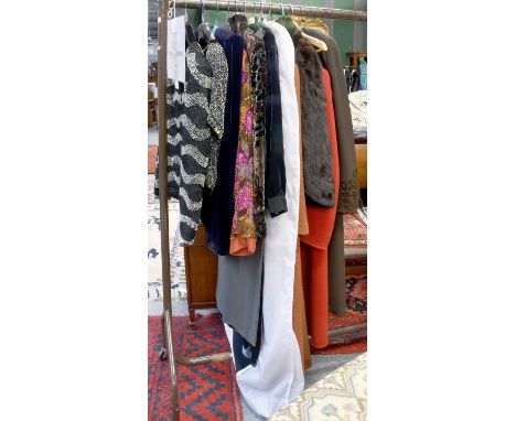 Assorted Ladies Costume, comprising Caroline Charles burgundy velvet jacket with floral design and a black bead short sleeve 