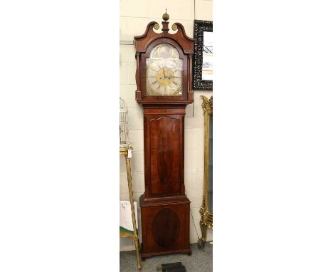 A Mahogany Eight-Day Longcase Clock, the 14-inch arch brass dial with silver chapter ring bearing a later inscription W Watso