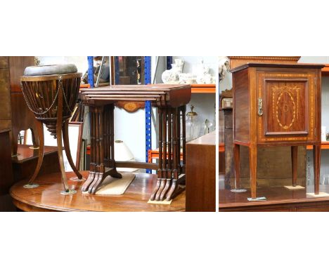A Nest of Four Regency Style Rosewood Occasional Table, cross banded and on ring turn support, 51cm by 35cm 57cm, together wi
