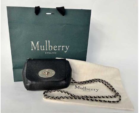 Mulberry Mini Lily Black 'Glossy Goat' Leather Shoulder Bag, with chrome-tone hardware, postman's lock, leather and gilt shou