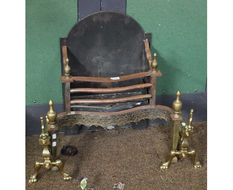 A 19th Century Chippendale Style Brass and Cast Iron Fire Basket, 61cm by 33cm by 64cm overallInternal grate 38cm by 19cm, ma