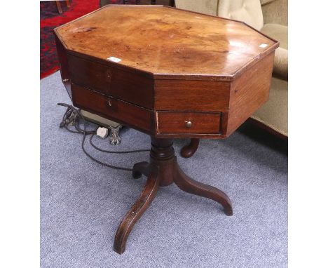 A 19th Century Chippendale Style Work Table, the beaded octagonal top over three drawers, on a turned pedestal, issuing three