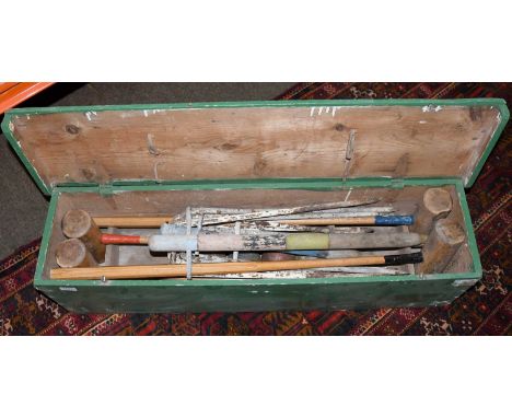 A Croquet Set, in painted pine case 