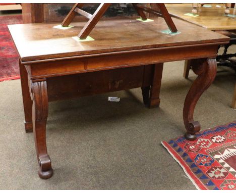 A Victorian Oak Console Table, on scroll carved four legs, terminating on compressed bun feet, 120cm by 61cm by 77cm