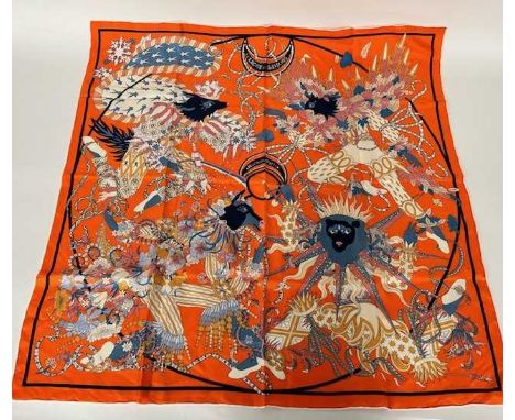 Hermès Silk Scarf Le Sacre Saisons Designed by Pierre Marie, the four animals representing the four seasons executing a dance